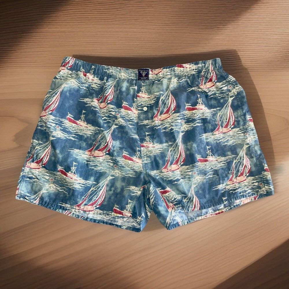 Vintage Ralph Lauren Polo Sailboat Ship Trunks Boxers Ocean Bay Widows Swim L